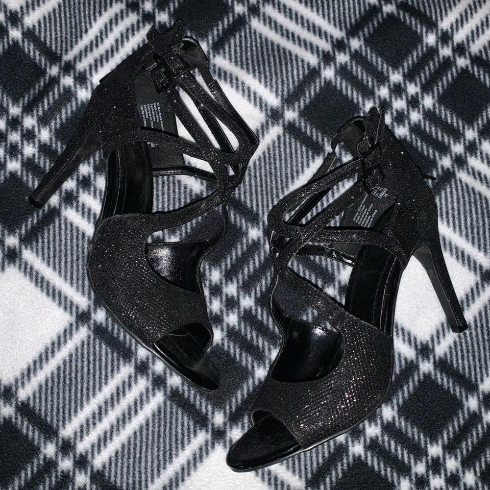 Womens Glitter Sparkly Black Heels